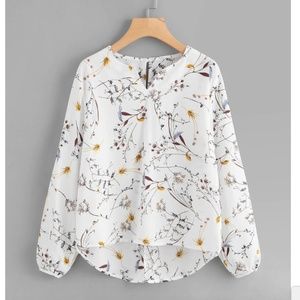 V Cut Floral Print Blouse